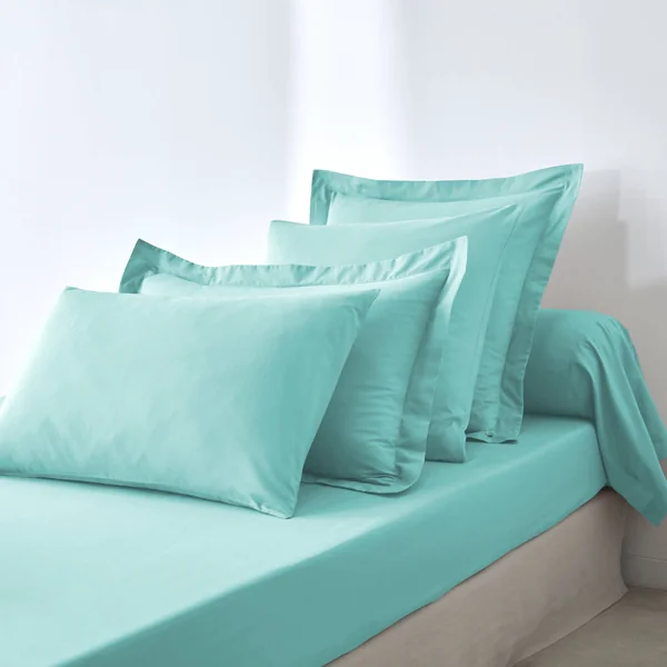 Drap-housse uni coton bonnet 32 cm, lagon