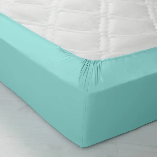 Drap-housse uni coton bonnet 32 cm, lagon