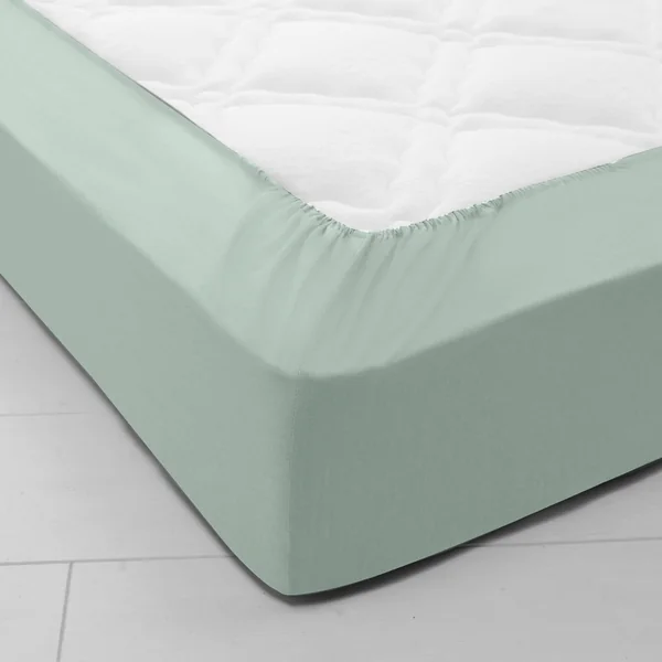 Drap-housse uni coton grands bonnets 40 cm, vert amande