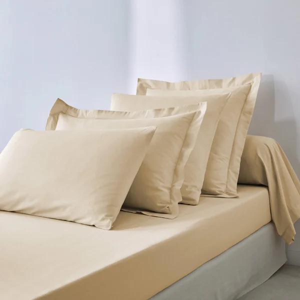 Drap-housse uni polyester - coton bonnet 32 cm, sable