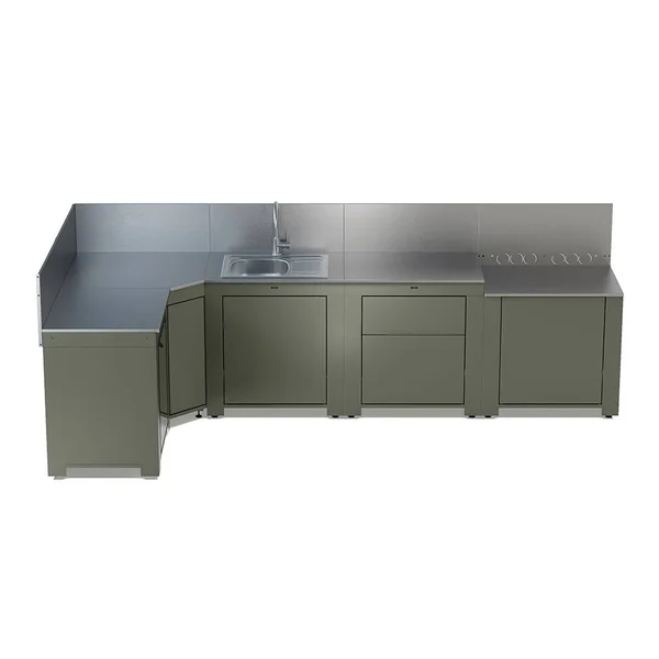 ENO Cuisine 5 modules avec évier et réfrigérateur Comfort Sauge