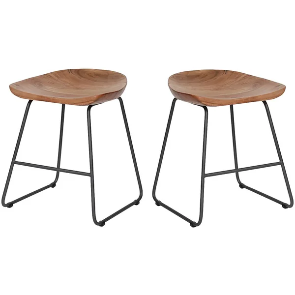 Ensemble de 2 tabourets contemporains en acacia et métal John