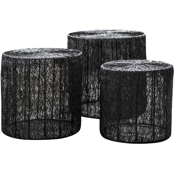 Ensemble de tables basses industrielles en acier noir avec plateau rond Matthis