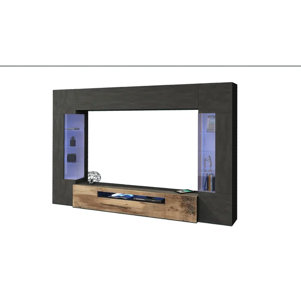 Ensemble meuble TV moderne gris ardoise/érable Keops