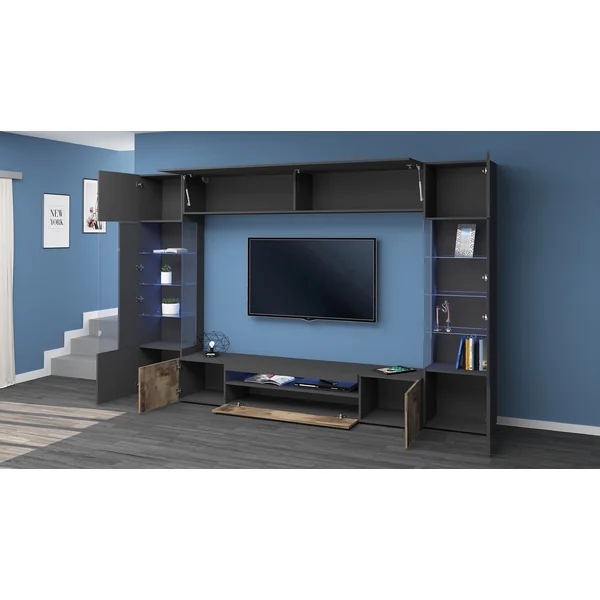 Ensemble meuble TV moderne gris ardoise/érable Keops