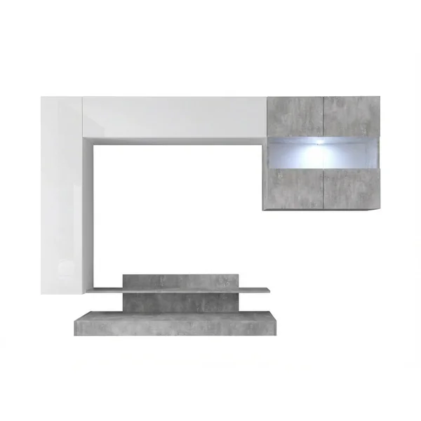 Ensemble TV mural design blanc laqué/béton Camargue