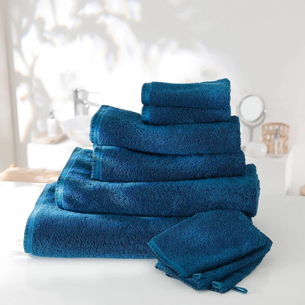 Eponge unie 540g/m2 confort luxe finition point de cheval, bleu paon