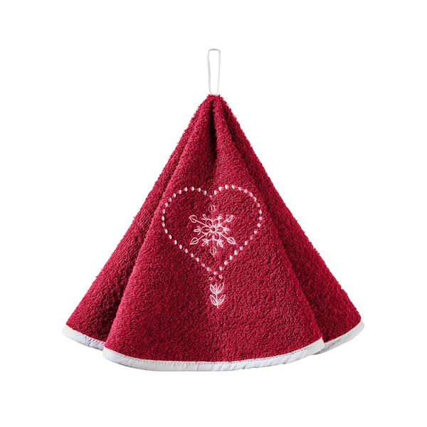 Essuie-mains éponge brodée coeurs forme cloche - lot de 2, rouge