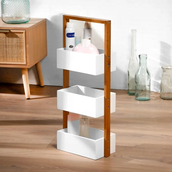 Etagère bambou 3 bacs de rangement, blanc