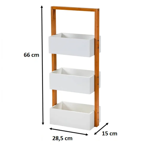 Etagère bambou 3 bacs de rangement, blanc