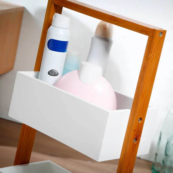 Etagère bambou 3 bacs de rangement, blanc