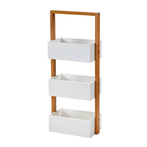 Etagère bambou 3 bacs de rangement, blanc