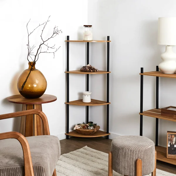 Etagère d'angle 4 niveaux en bois, marron/noir