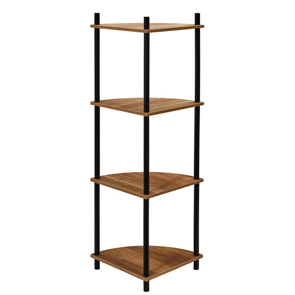 Etagère d'angle 4 niveaux en bois, marron/noir