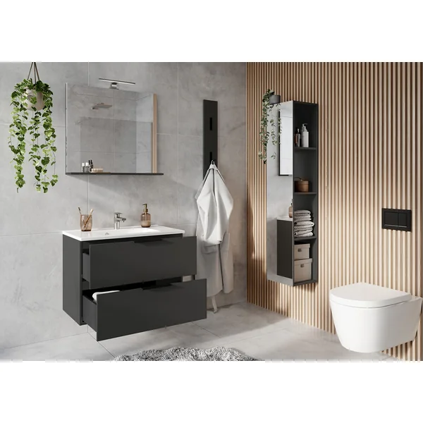 Etagère de salle de bain moderne avec miroir graphite Créteil