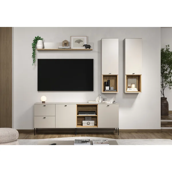 Etagère murale 140 cm cachemire/chêne Paulo