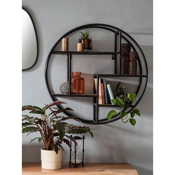 Etagère murale ronde industrielle Ø 75 cm en bois de manguier massif Pamela
