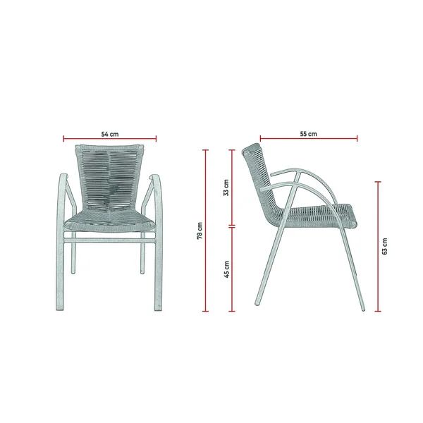 Fauteuil de bistrot d'extérieur empilable en tressage cordé anthrac...