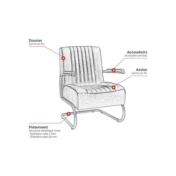 Fauteuil de restaurant en simili marron vintage Stan