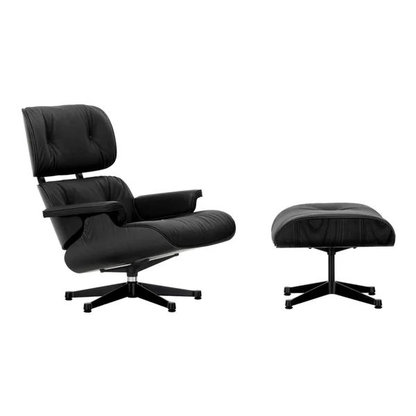 Fauteuil EAMES LOUNGE & OTTOMAN Cuir Natural nero / Châtaignier noir VITRA