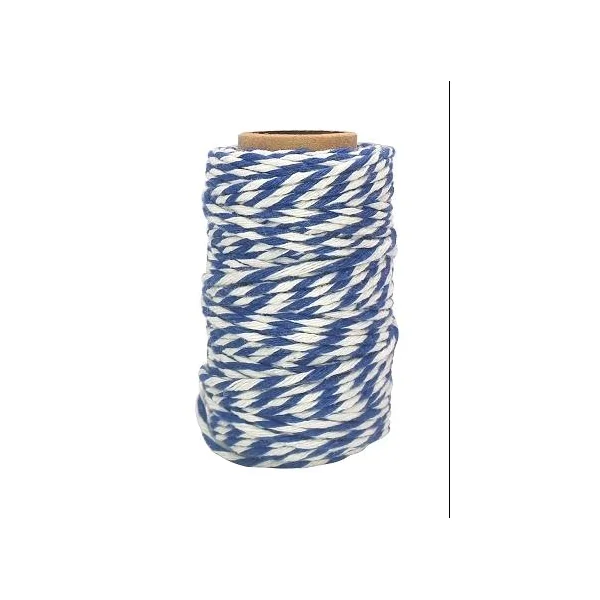 FICELLE COTON BICOLORE BLEU FONCE ET BLANC 25MX1.5MM