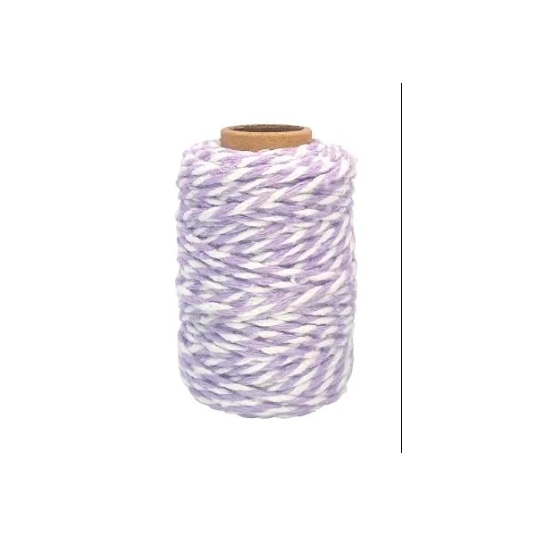 FICELLE COTON BICOLORE MAUVE ET BLANC 25MX1.5MM