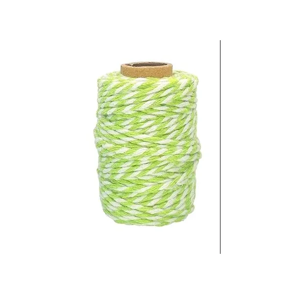 FICELLE COTON BICOLORE VERT CLAIR ET BLANC 25MX1.5MM