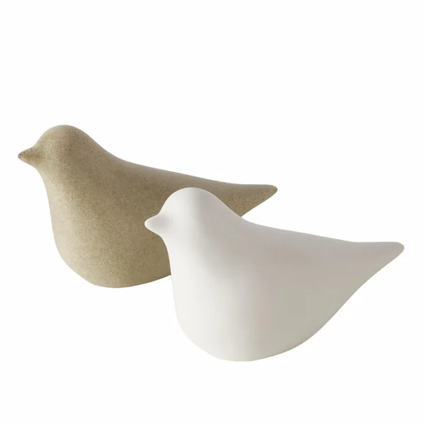 Figurine oiseau en poterie beige et blanc Tori - 11,5 x 4,5 x 7 cm