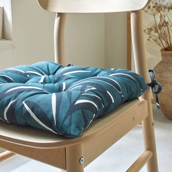 Galette de chaise carrée imprimé feuillage - lot de 2, bleu grisé