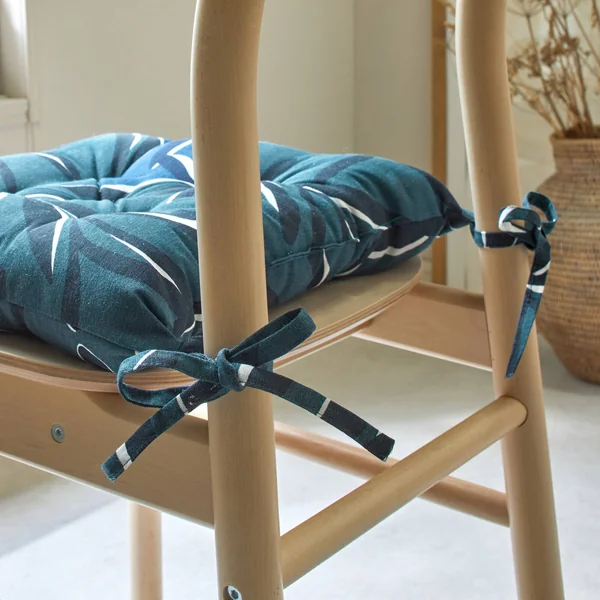 Galette de chaise carrée imprimé feuillage - lot de 2, bleu grisé