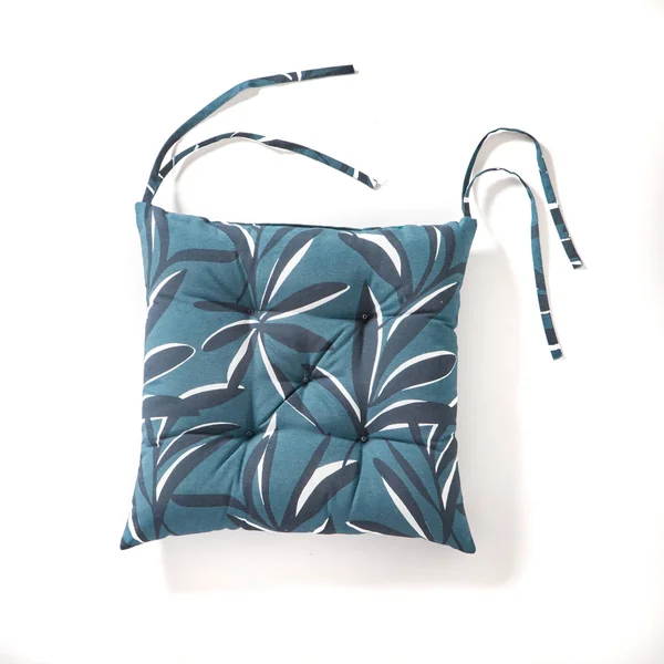 Galette de chaise carrée imprimé feuillage - lot de 2, bleu grisé