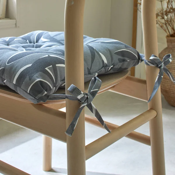 Galette de chaise carrée imprimé feuillage - lot de 2, gris perle