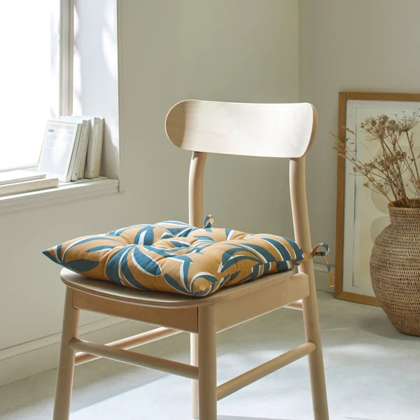 Galette de chaise carrée imprimé feuillage - lot de 2, jaune