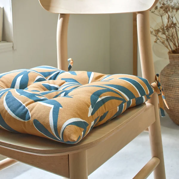 Galette de chaise carrée imprimé feuillage - lot de 2, jaune