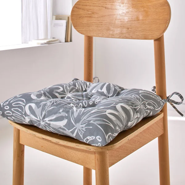 Galette de chaise carrée imprimé fleuri - lot de 2, gris perle