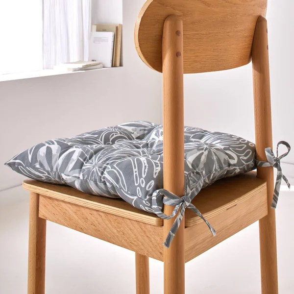 Galette de chaise carrée imprimé fleuri - lot de 2, gris perle