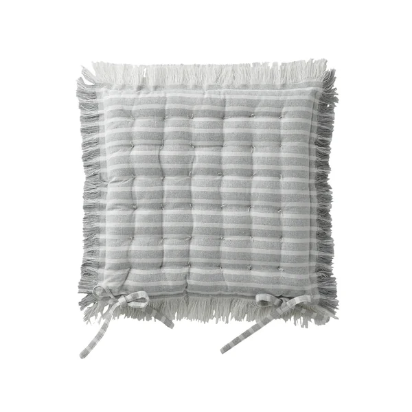 Galette de chaise carrée rayée à franges - lot de 2, gris perle