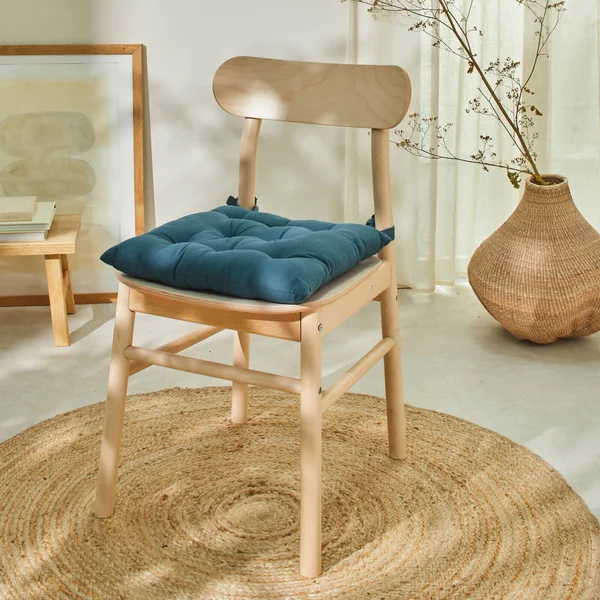 Galette de chaise carrée unie coton bachette - lot de 2, bleu
