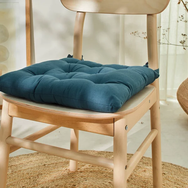 Galette de chaise carrée unie coton bachette - lot de 2, bleu