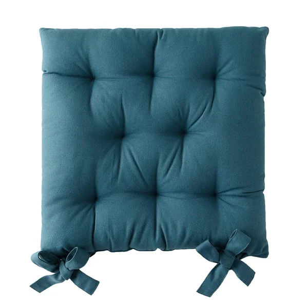 Galette de chaise carrée unie coton bachette - lot de 2, bleu