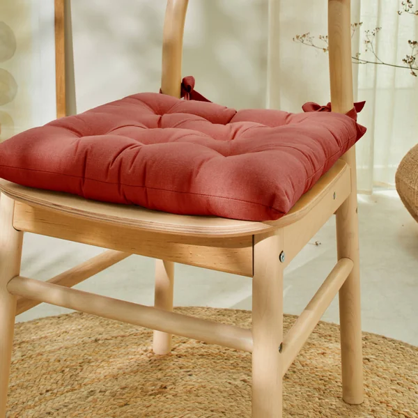 Galette de chaise carrée unie coton bachette - lot de 2, terracotta