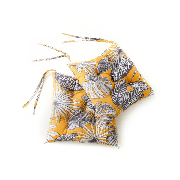 Galette de chaise imprimé tropical - lot de 2, jaune