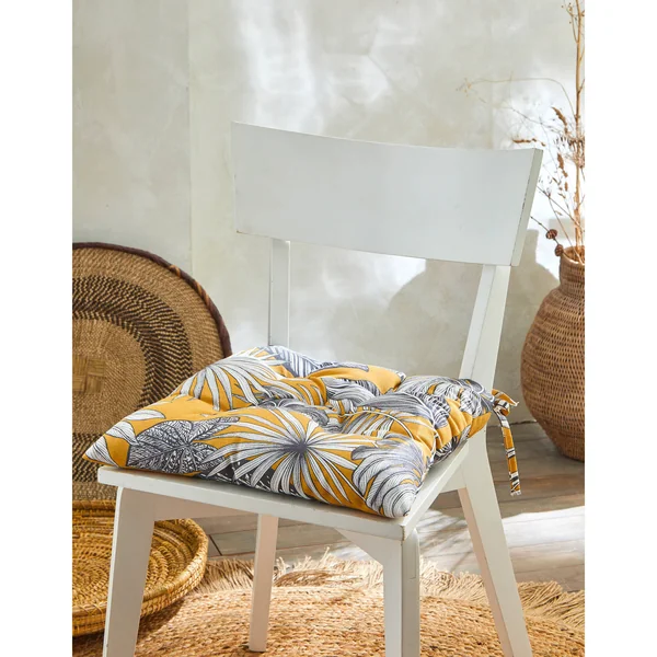 Galette de chaise imprimé tropical - lot de 2, jaune