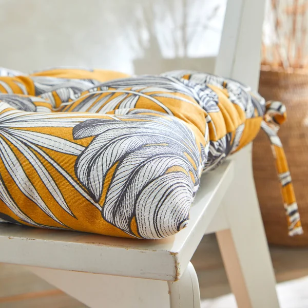 Galette de chaise imprimé tropical - lot de 2, jaune