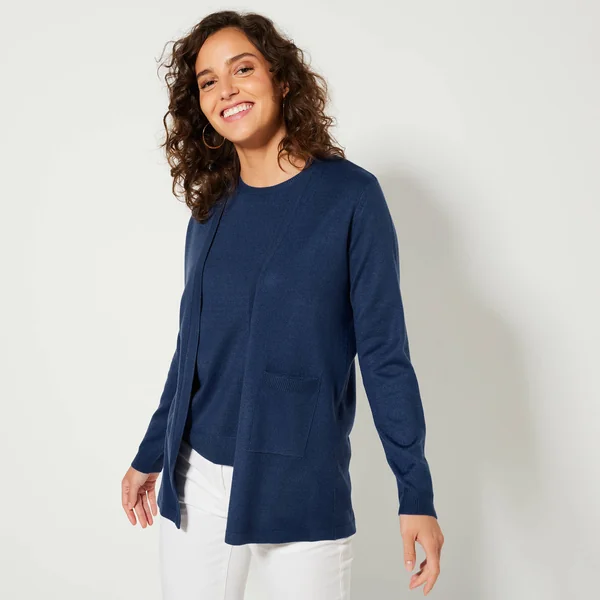 Gilet porter ouvert, maille toucher doux, marine