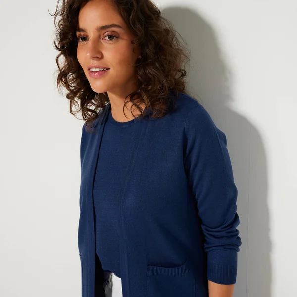 Gilet porter ouvert, maille toucher doux, marine