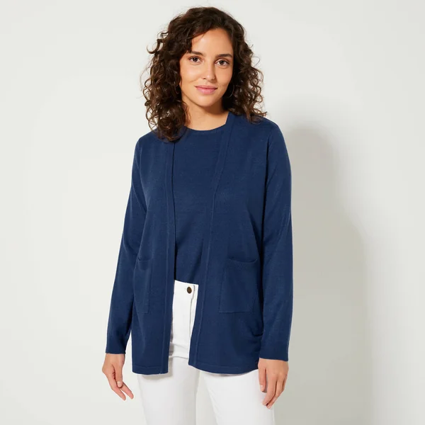 Gilet porter ouvert, maille toucher doux, marine