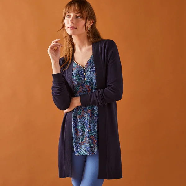 Gilet porter ouvert, manches longues, marine