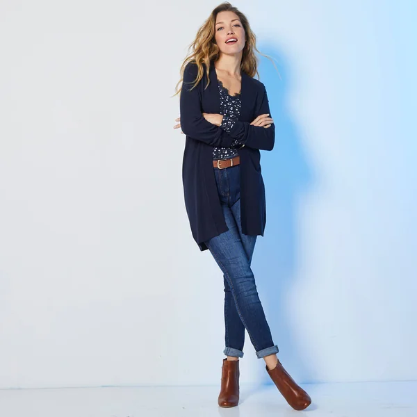 Gilet porter ouvert, manches longues, marine