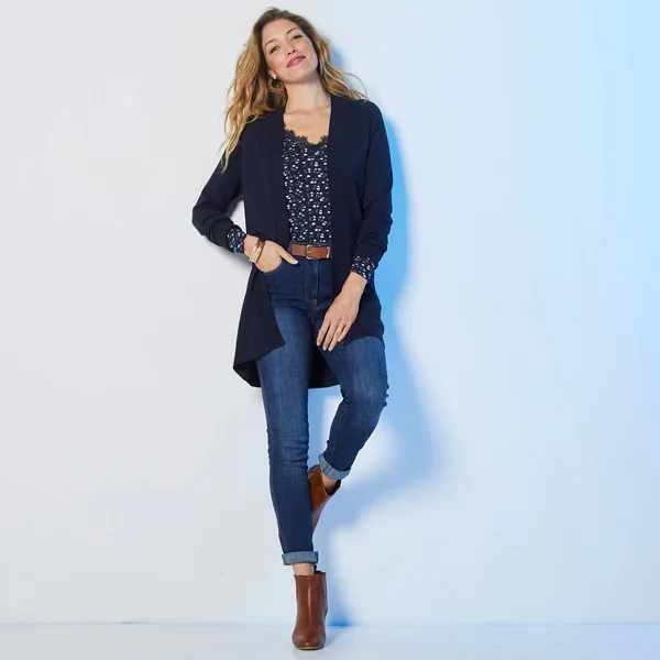 Gilet porter ouvert, manches longues, marine